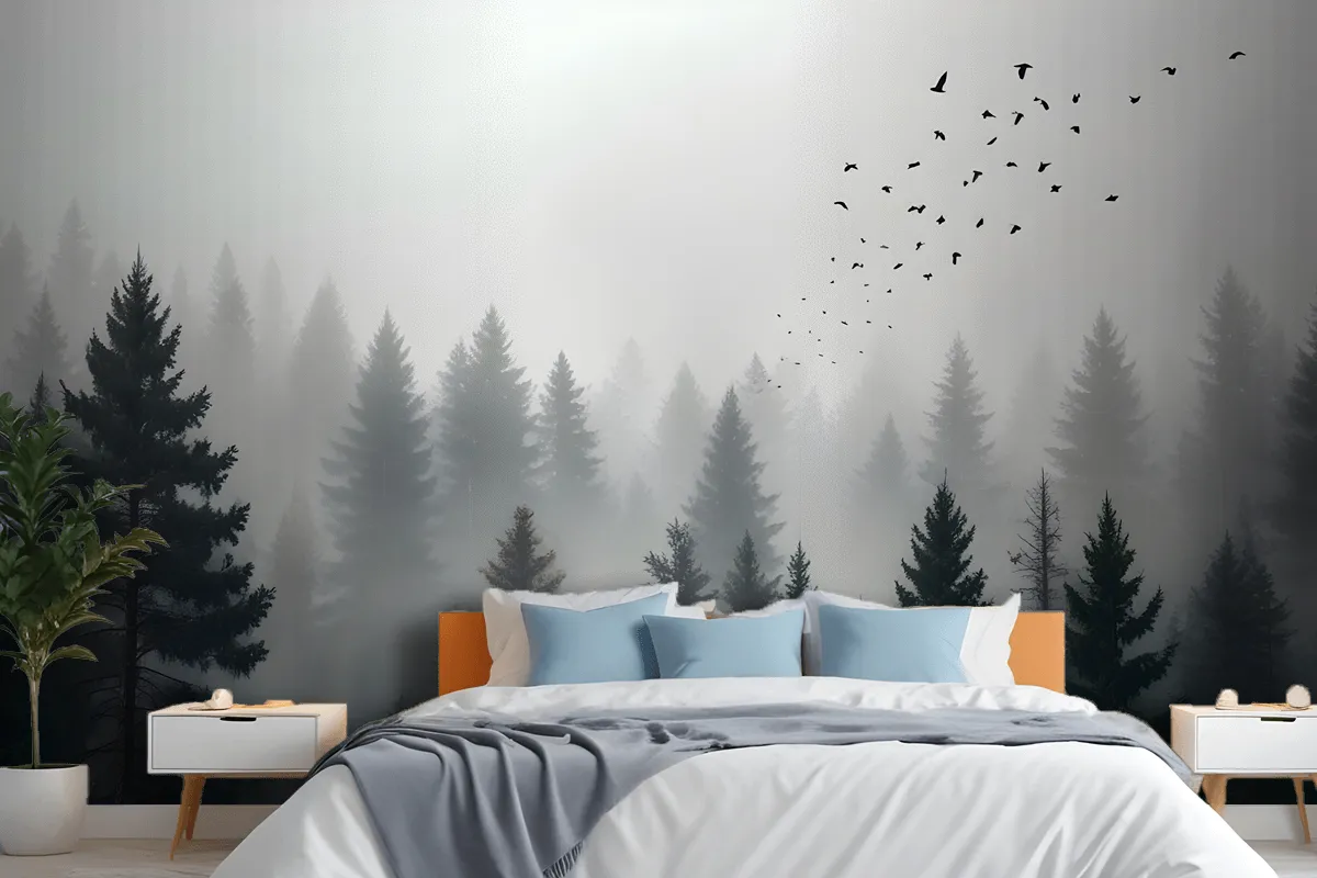 Dark Forest Misty Landscape Wallpaper Mural