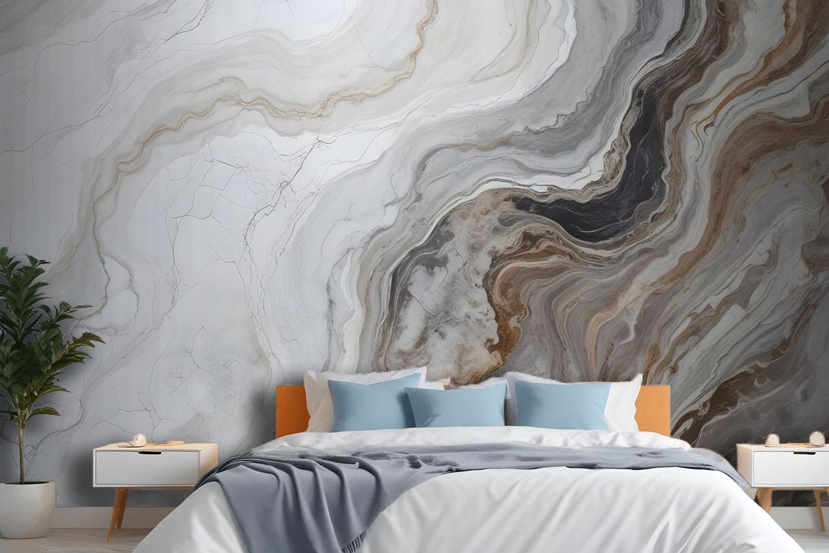 Dark Marble Gray And Brown Waves Wallpaper Mural