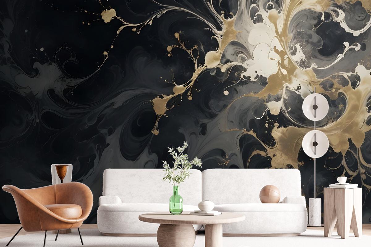 Dark Marble With Gold Faux Wallpaper Mural