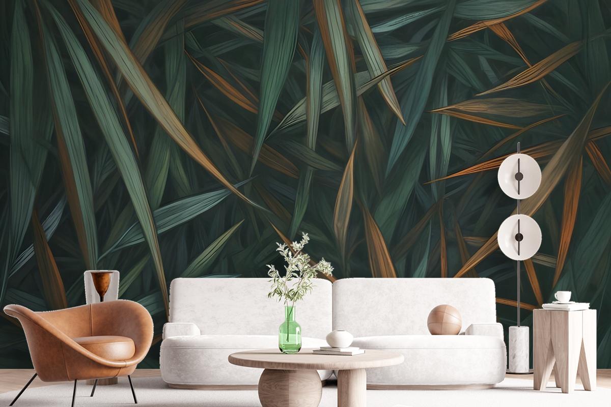 Dark Tropical Exotic Palm Leaf Wallpaper Mural