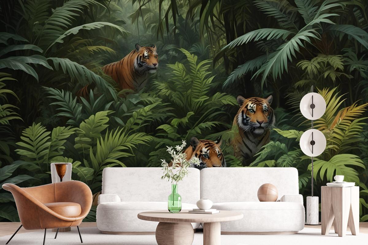 Dark Tropical Trees With Leopards Wallpaper Mural