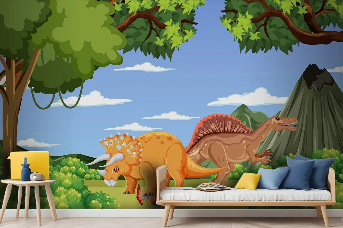 Dinosaur In Prehistoric Forest Scene Wallpaper Mural