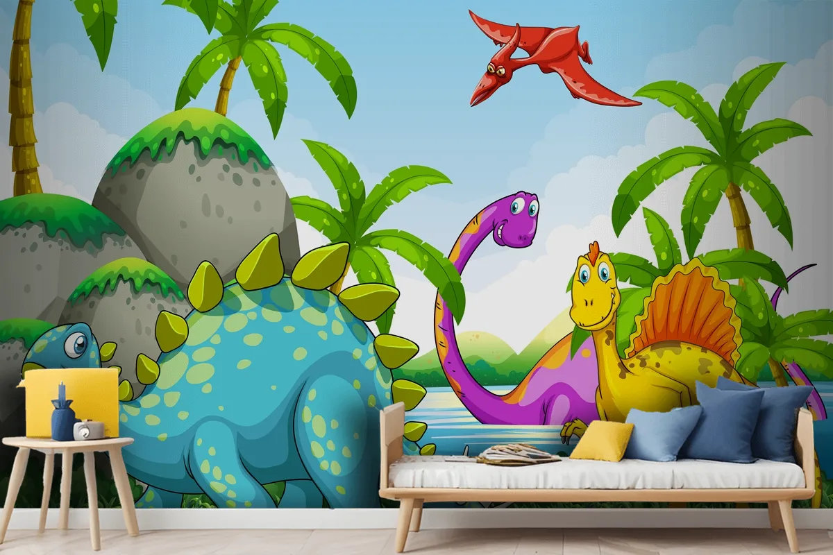 Dinosaurs Living In The Jungle Wallpaper Mural