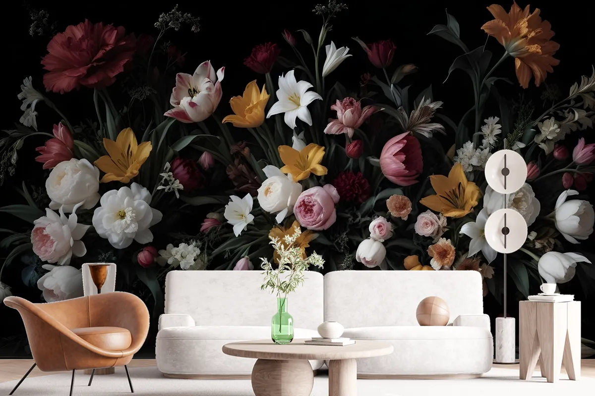 Dutch Dark Flowers Wallpaper Mural