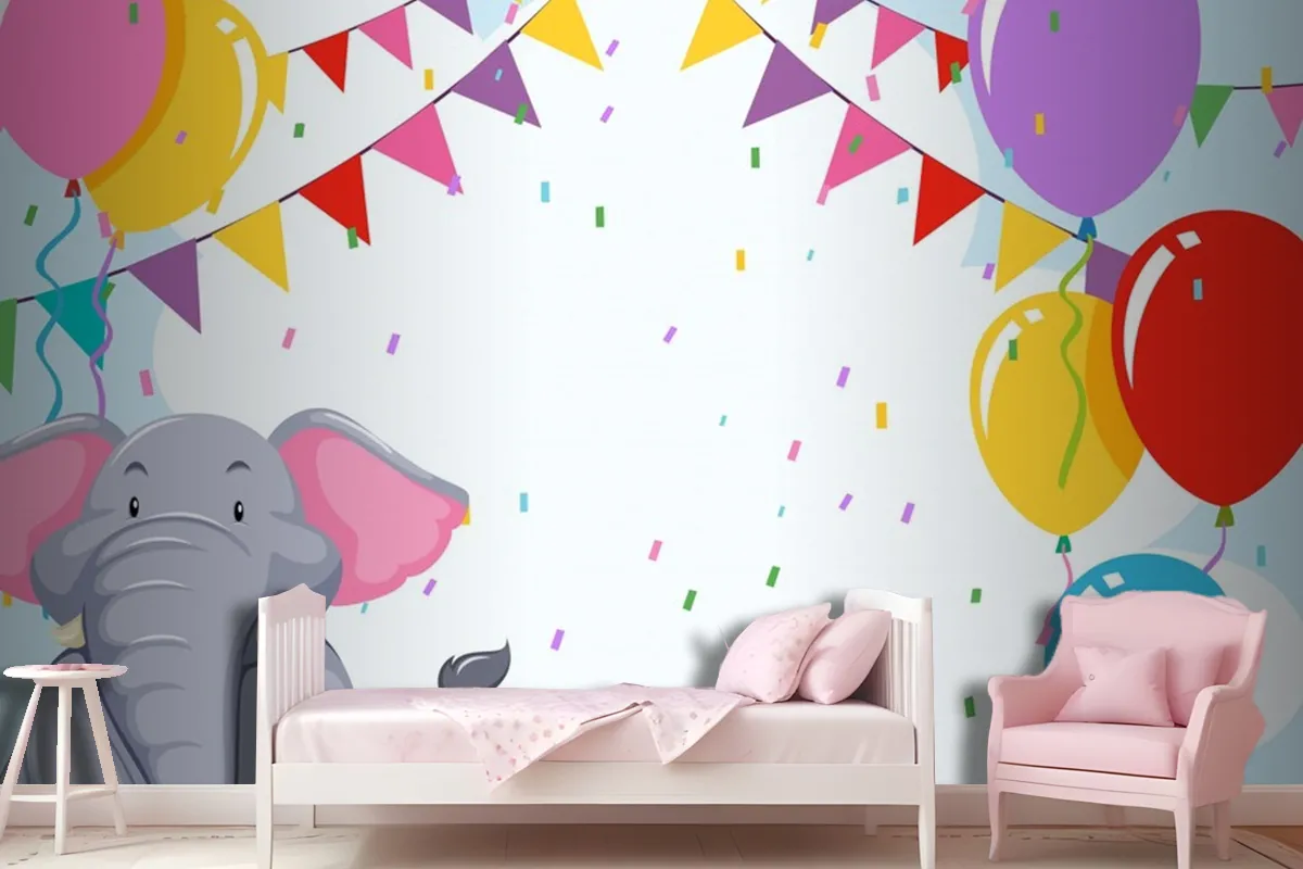 Elepehant On Birthday Template Wallpaper Mural