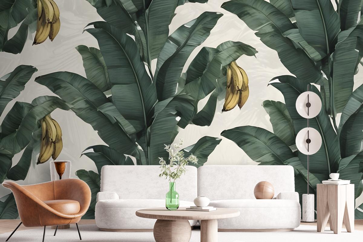 Exotic Banana Leaf Pattern Wallpaper Mural