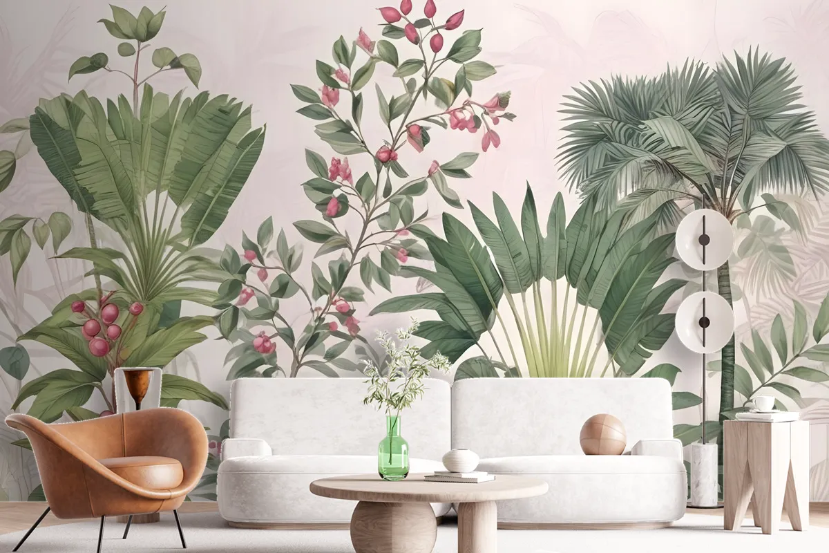 Exotic Leafs With Berries Wallpaper Mural