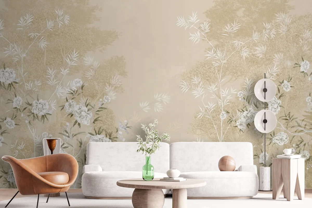 Chinoiserie With Cherry Blossom Flowers And Bird Wallpaper Mural