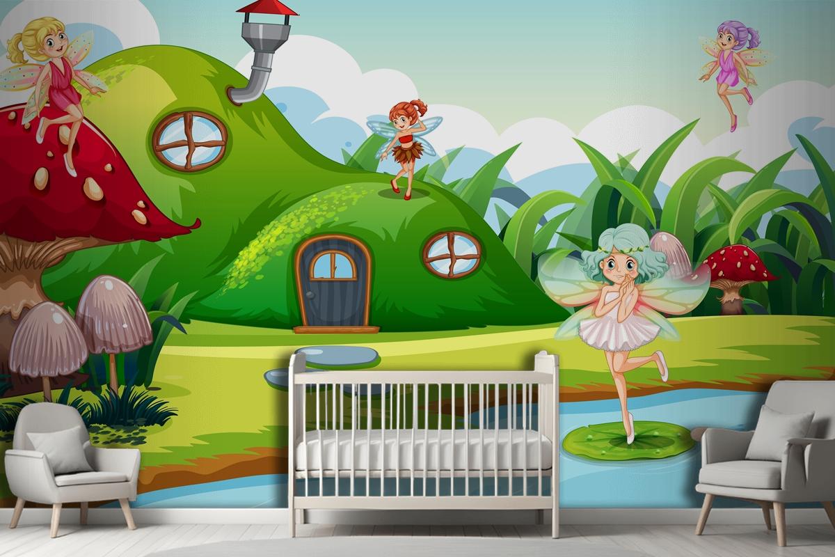 Fantasy Fairys In Green Scene Wallpaper Mural