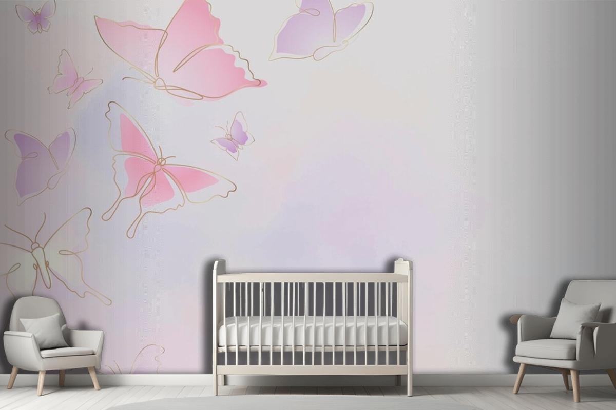 Feminine Butterfly Background Pink Border Wallpaper Mural