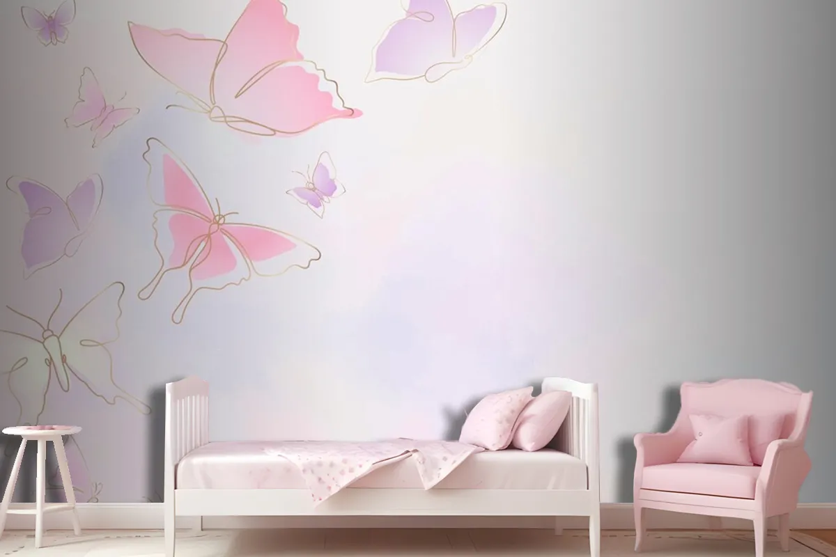 Feminine Butterfly Background Pink Border Wallpaper Mural