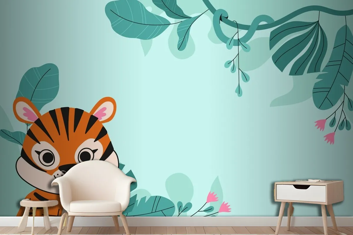 Flat Background For International Tiger Day Awareness Wallpaper Mural