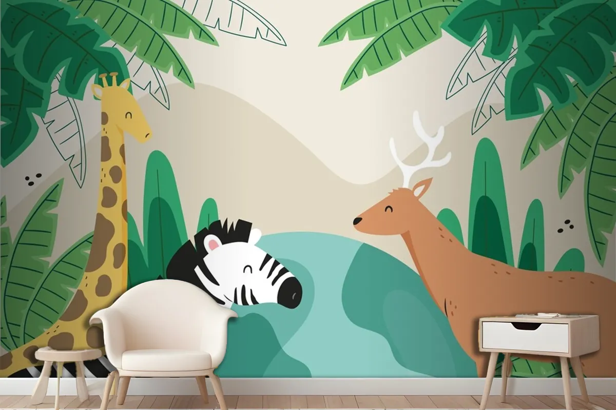 Flat Background For World Wildlife Day With Flora And Fauna Wallpaper Mural