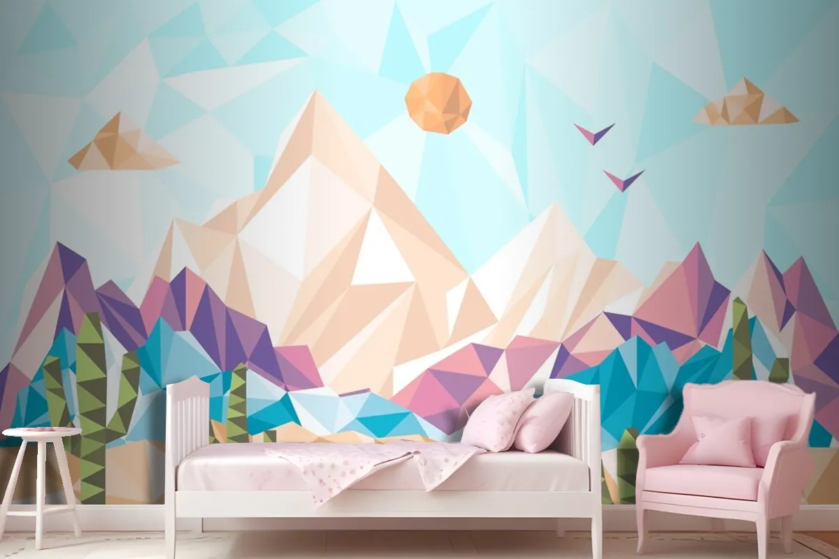 Flat Design Low Poly Landscape Wallpaper Mural