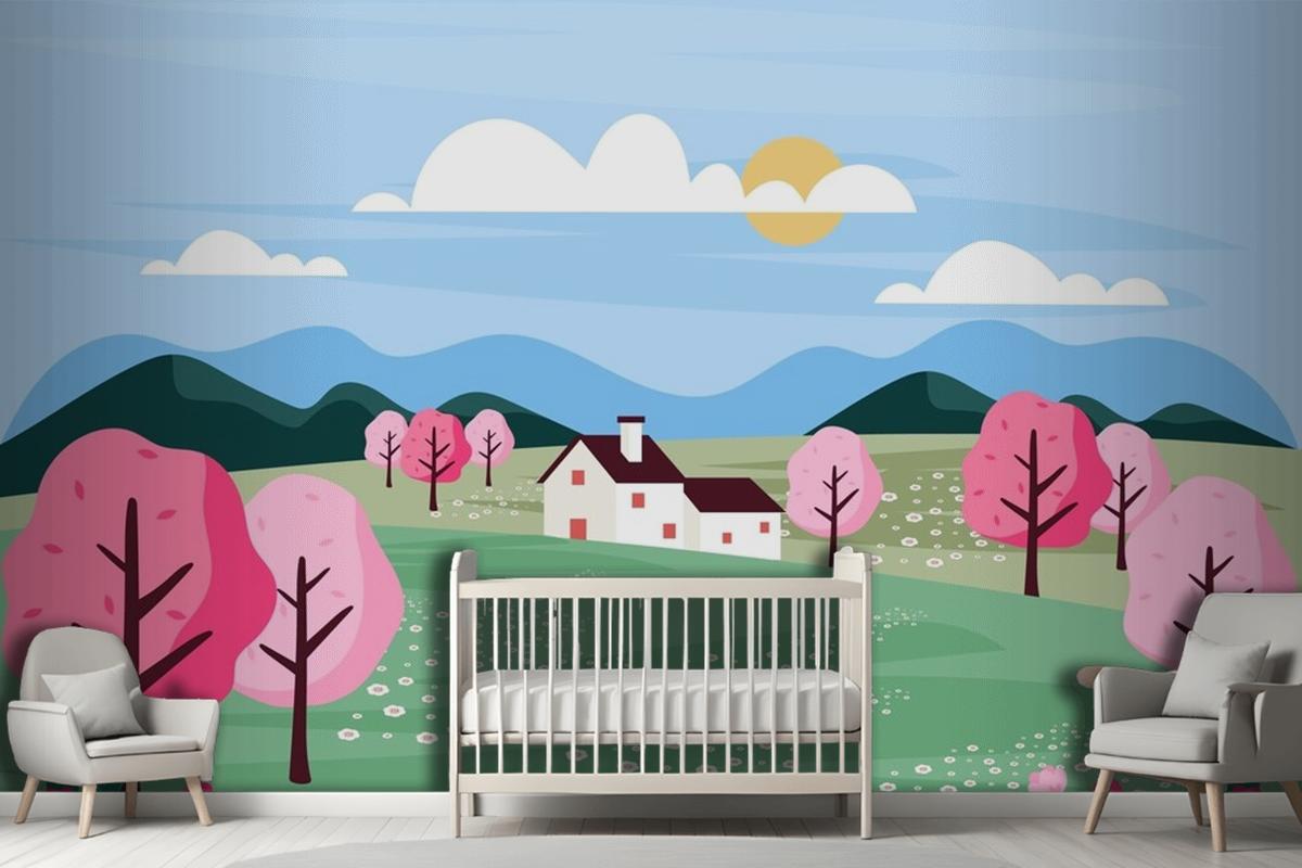 Flat Design Spring Landscape Wallpaper Mural