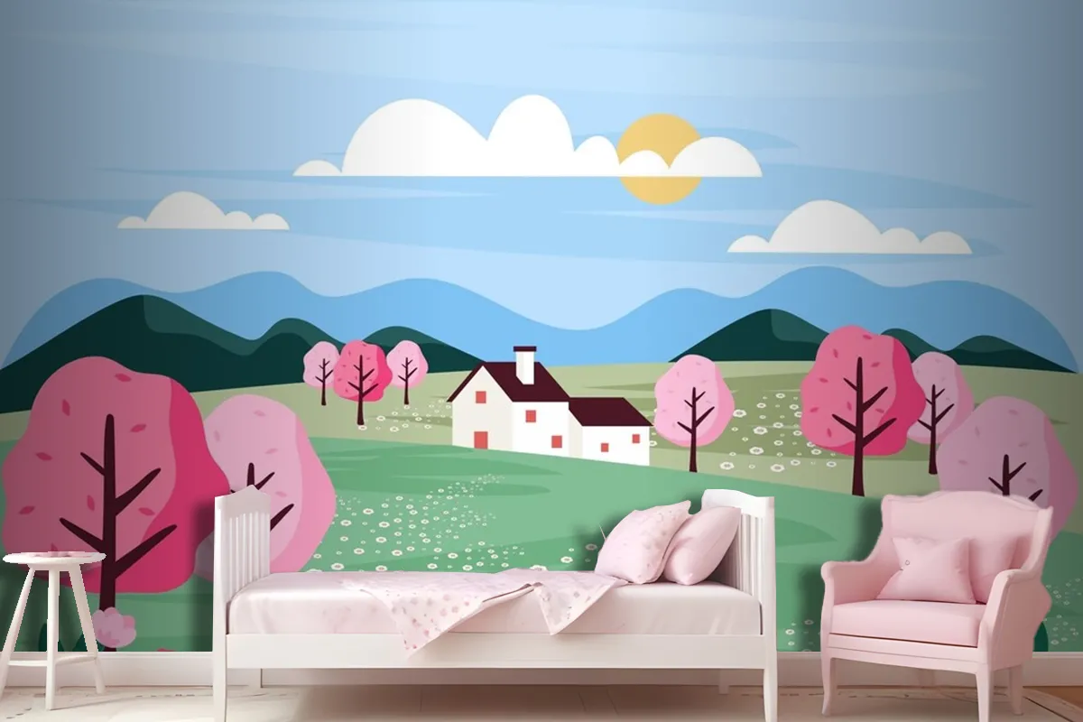 Flat Design Spring Landscape Wallpaper Mural