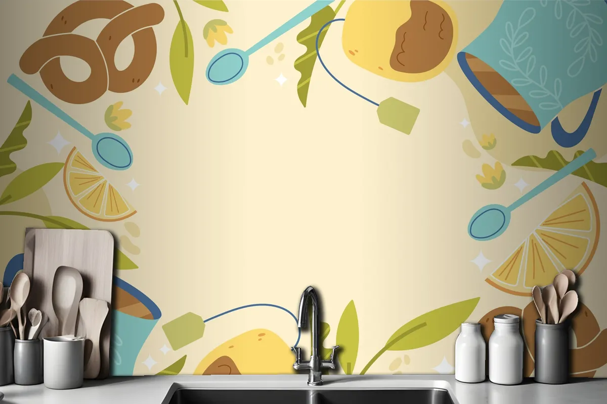 Flat International Tea Day Kitchen Wallpaper Mural