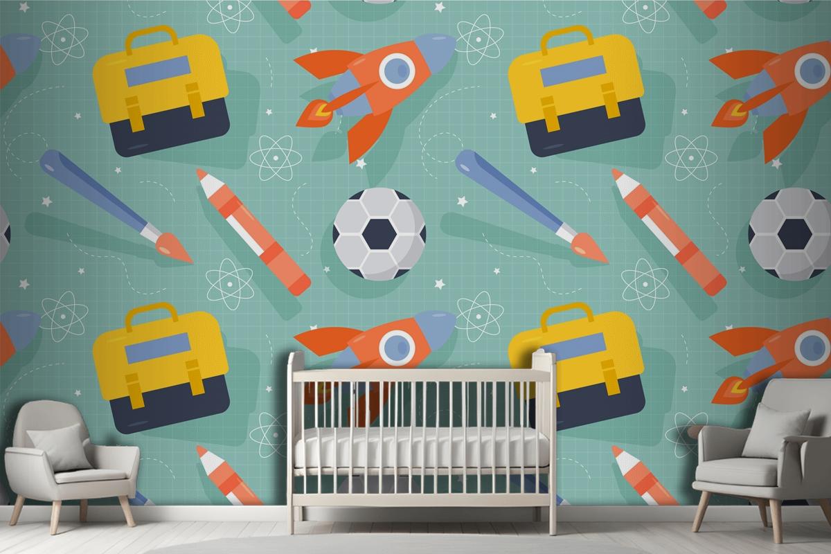 Flat Pattern Design For Back To School Wallpaper Mural