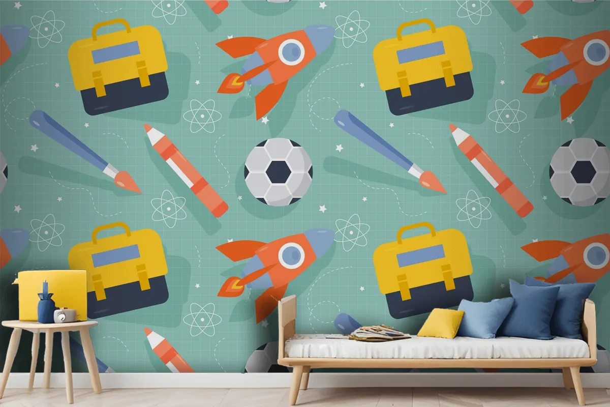 Flat Pattern Design For Back To School Wallpaper Mural