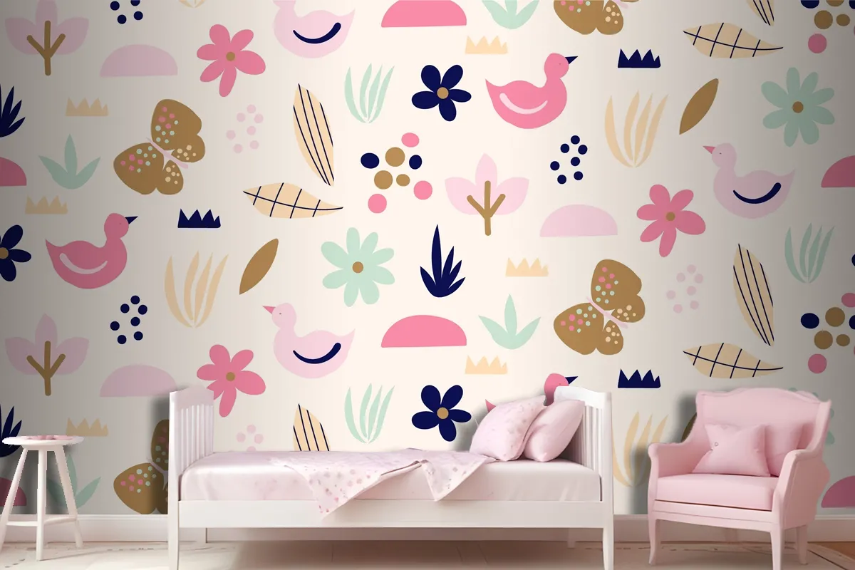 Flat Scandinavian Design Pattern Wallpaper Mural