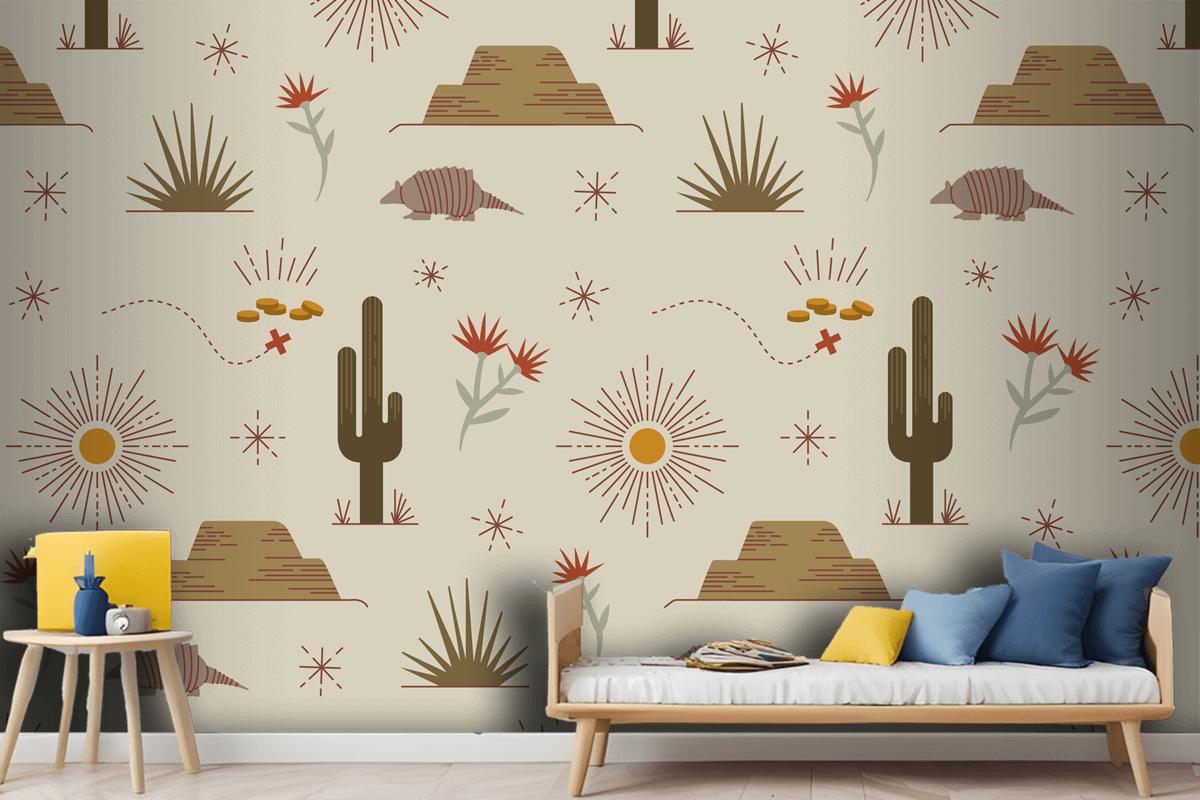 Flat Western Pattern Design Wallpaper Mural