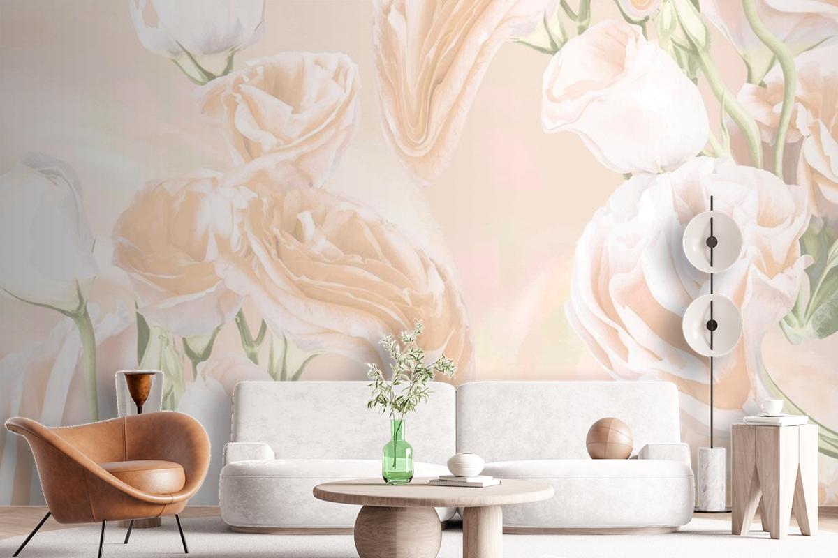 Floral Background Beige Rose Psychedelic Art Wallpaper Mural