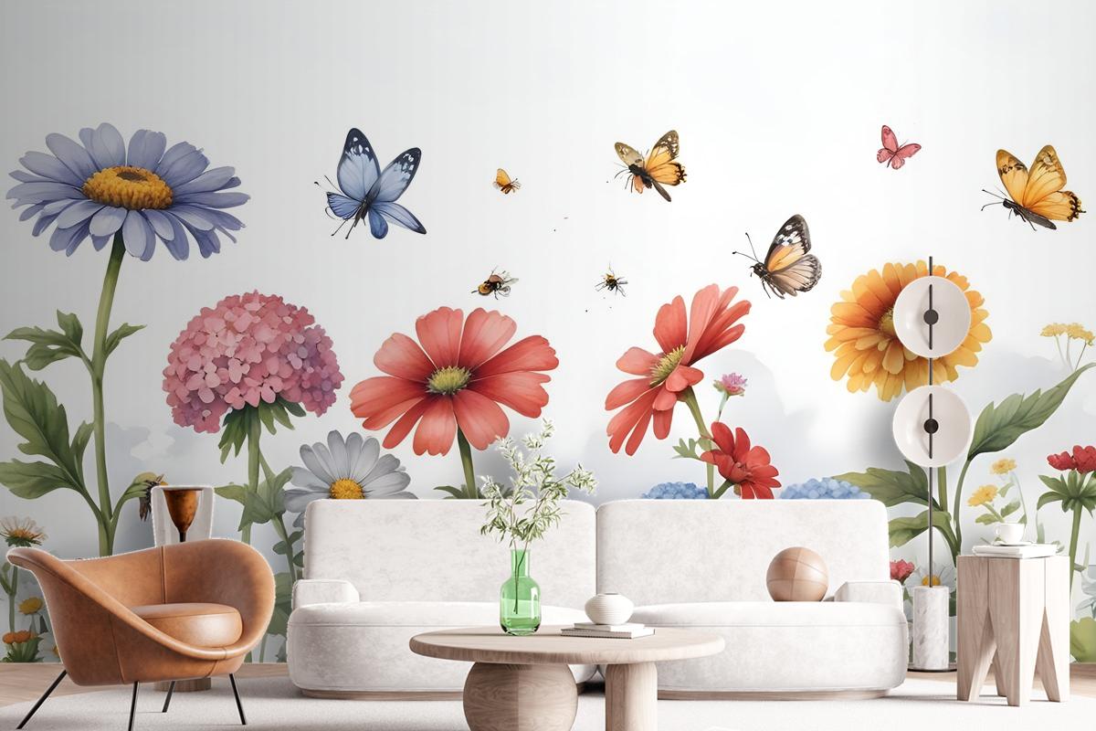 Floral Gardens With Butterflies Wallpaper Mural