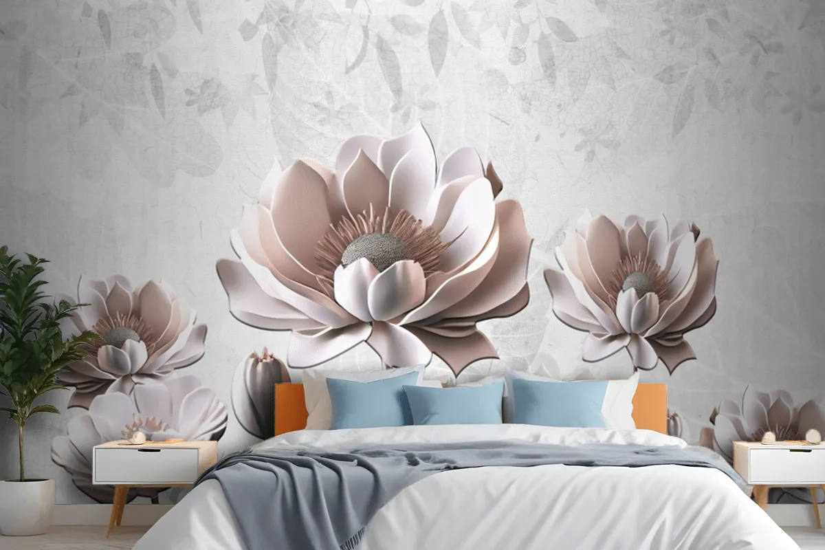 Floral Painting Light Gray Background Wallpaper Mural