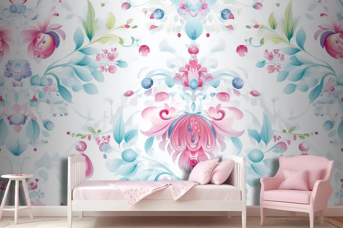 Floral Pattern Background Girl Wallpaper Mural