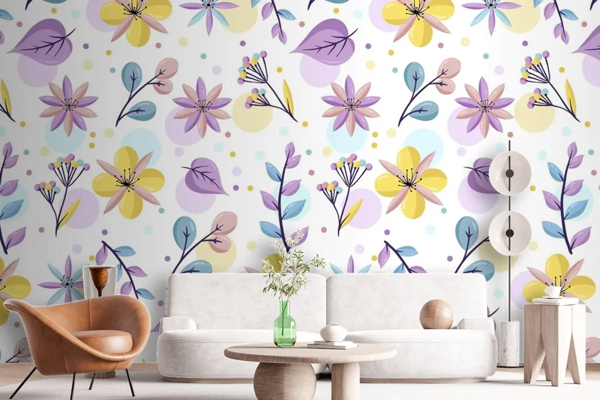 Floral Pattern With Pastel Colors Wallpaper Mural