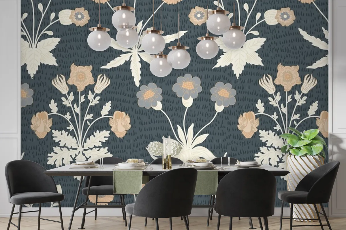 Floral Pattern Dining Room Wallpaper Mural