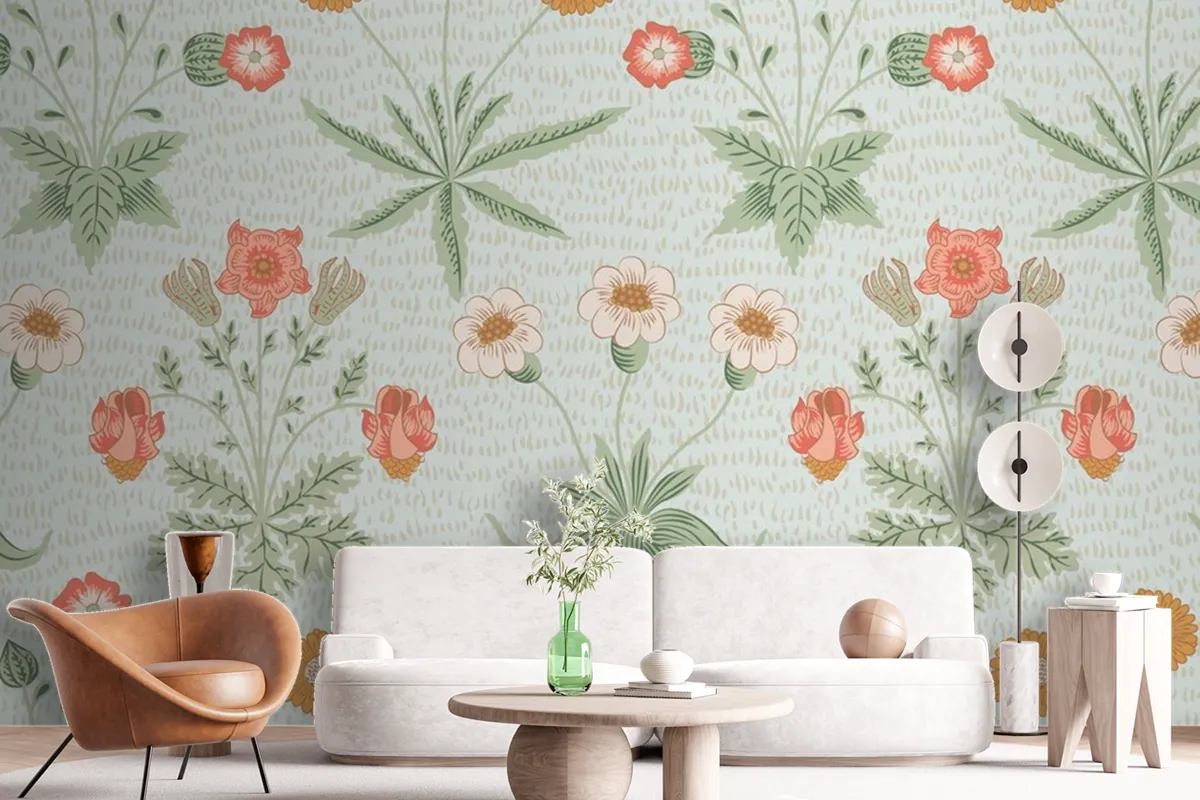 Floral Pattern Green Wallpaper Mural