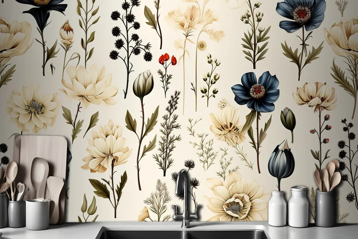 Floral Seamless Pattern Delicate And Vibrant Blooms Wallpaper Mural