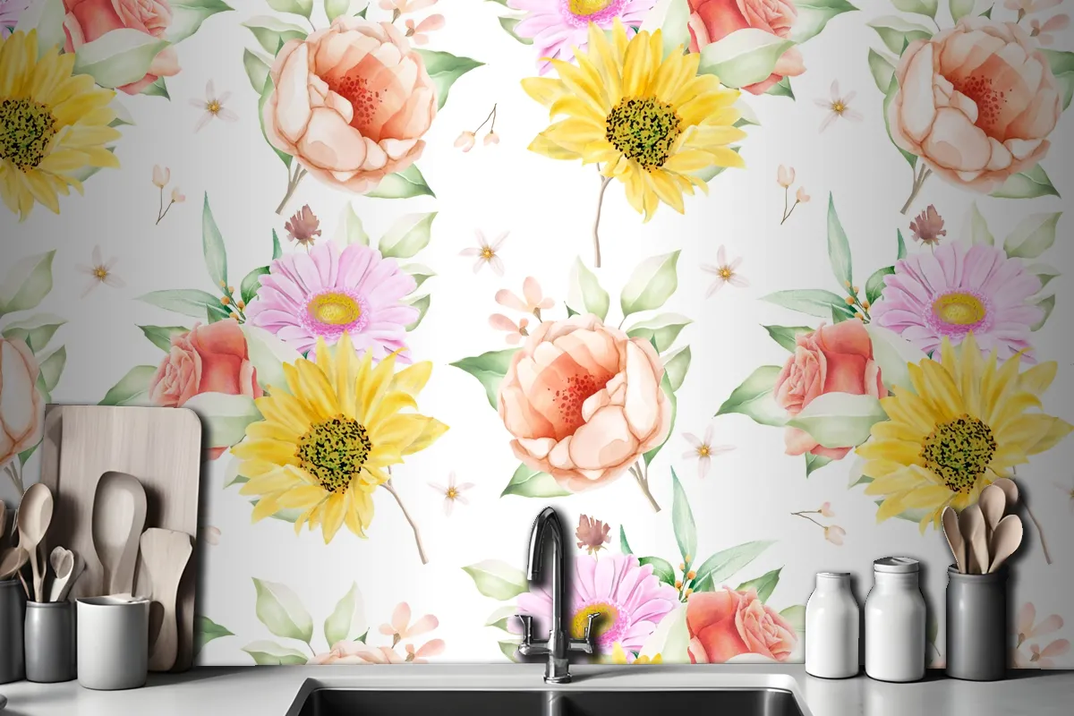 Floral Seamless Pattern Floral Blooming Wallpaper Mural