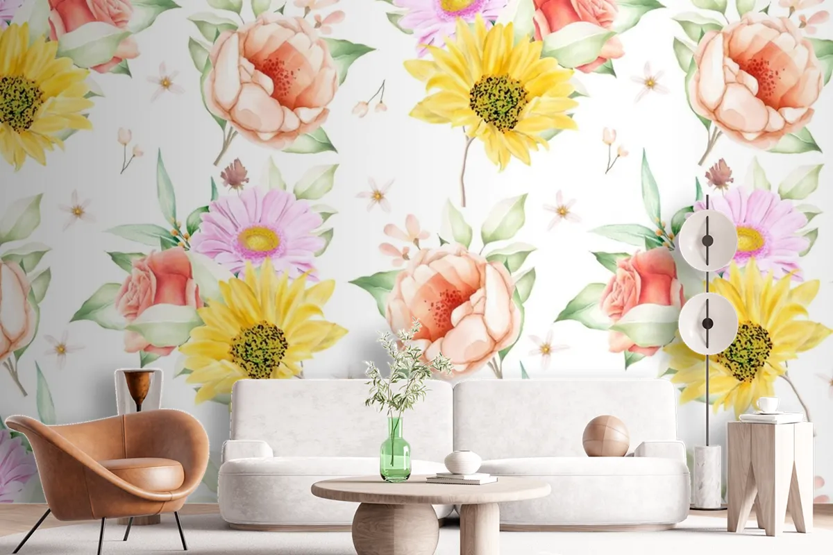 Floral Seamless Pattern Floral Blooming Wallpaper Mural