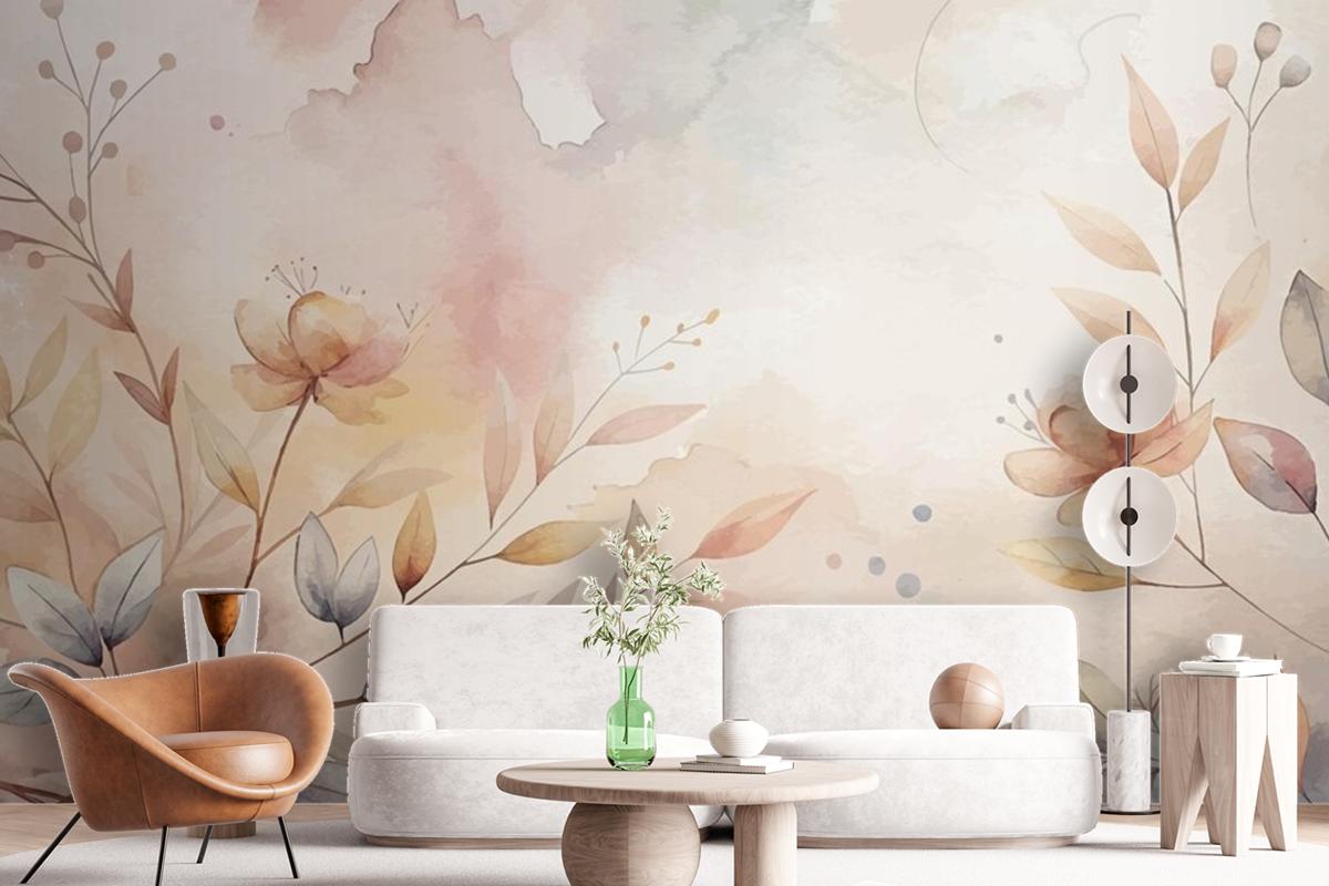 Floral Watercolor Silhouette Background Wallpaper Mural