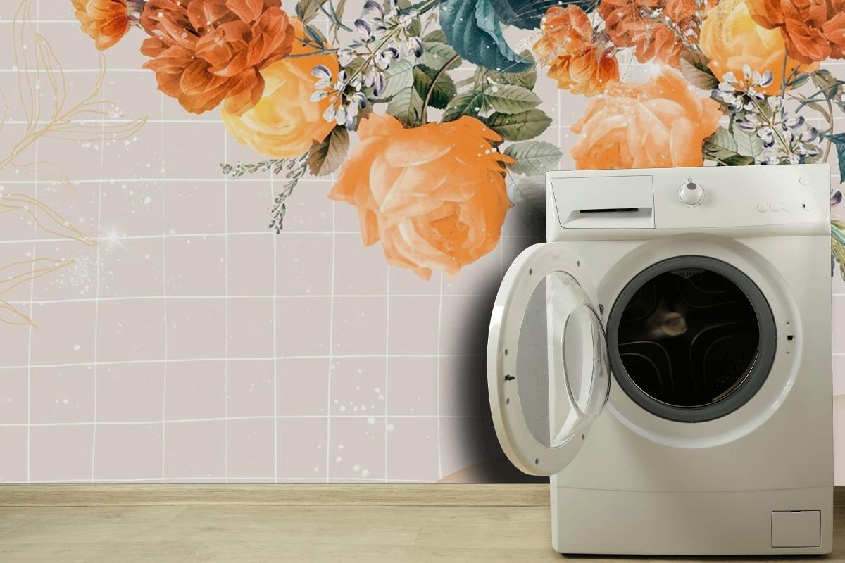 Flower Background Aesthetic Border Laundry Room Wallpaper Mural