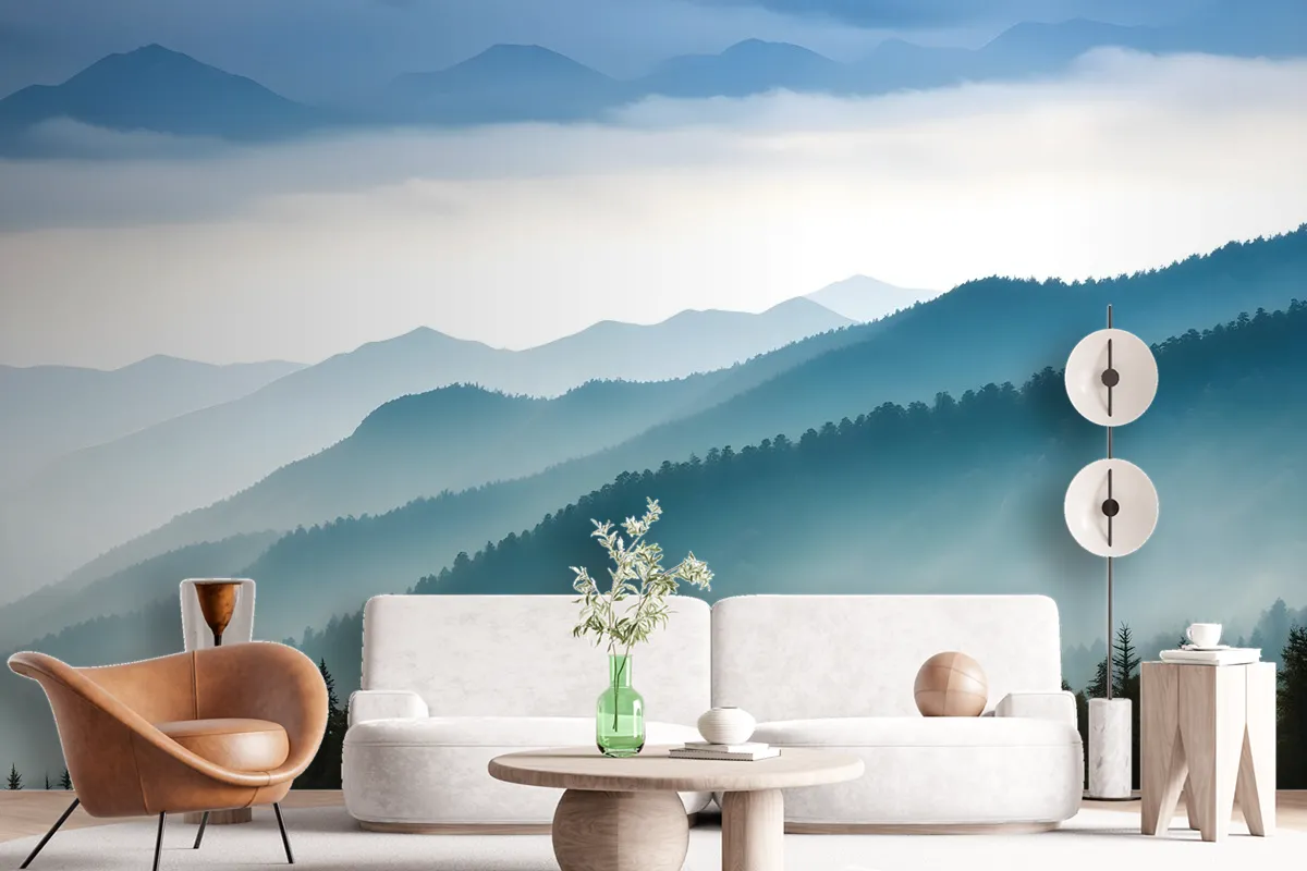 Foggy Mountains Landscape Wallpaper Mural