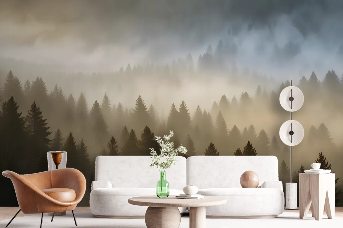 Foggy Pine Forest Landscape Wallpaper Mural