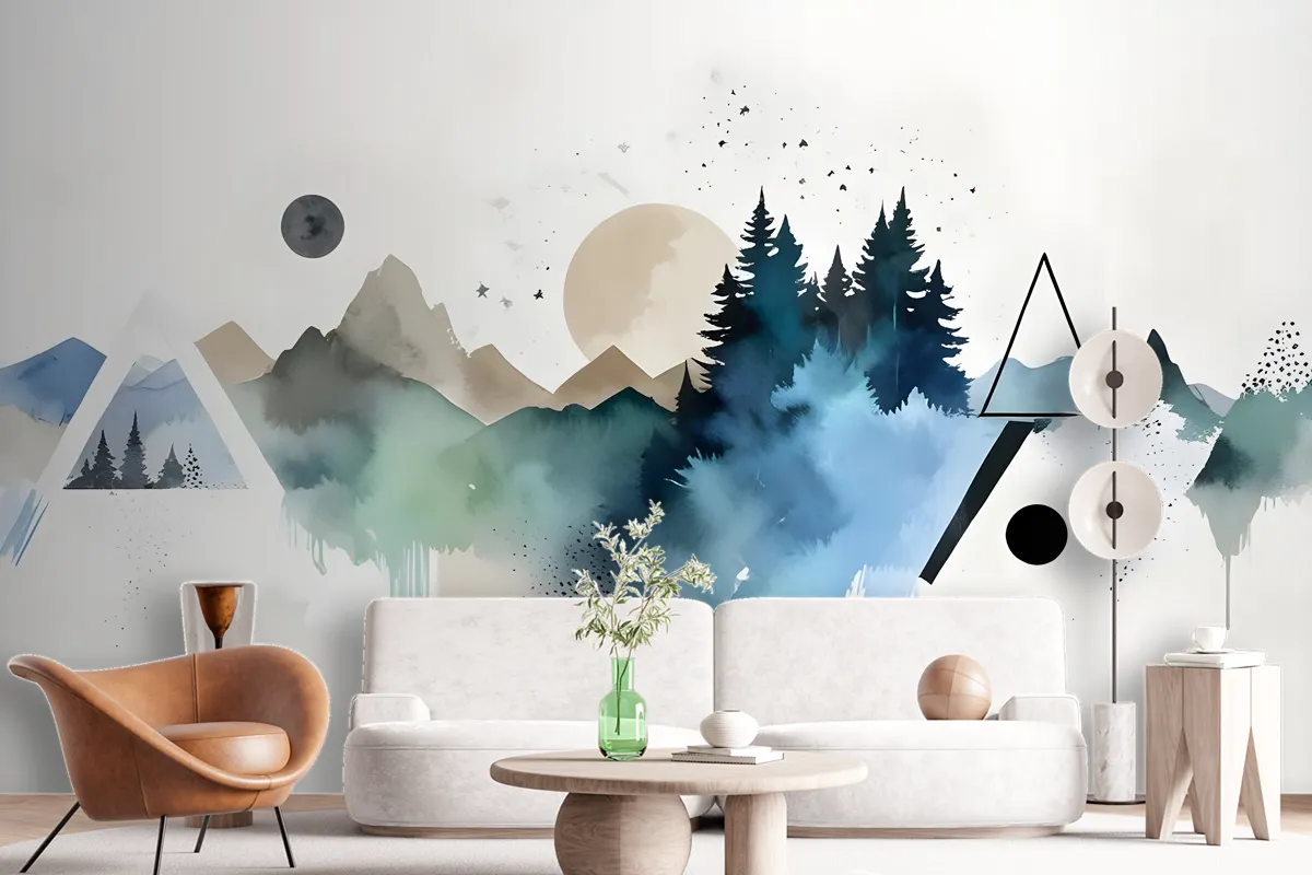 Forest Geometric Pattern Wallpaper Mural