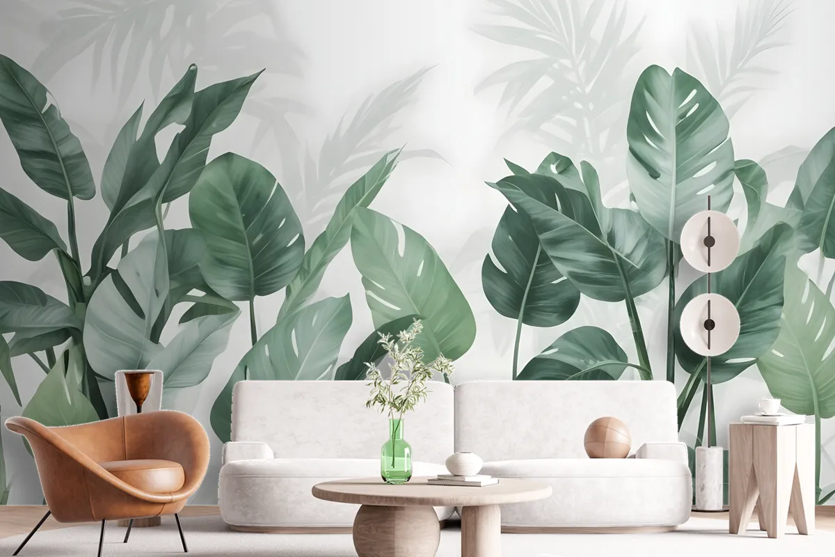 Fresh Green Tropical Leaf Wallpaper Mural