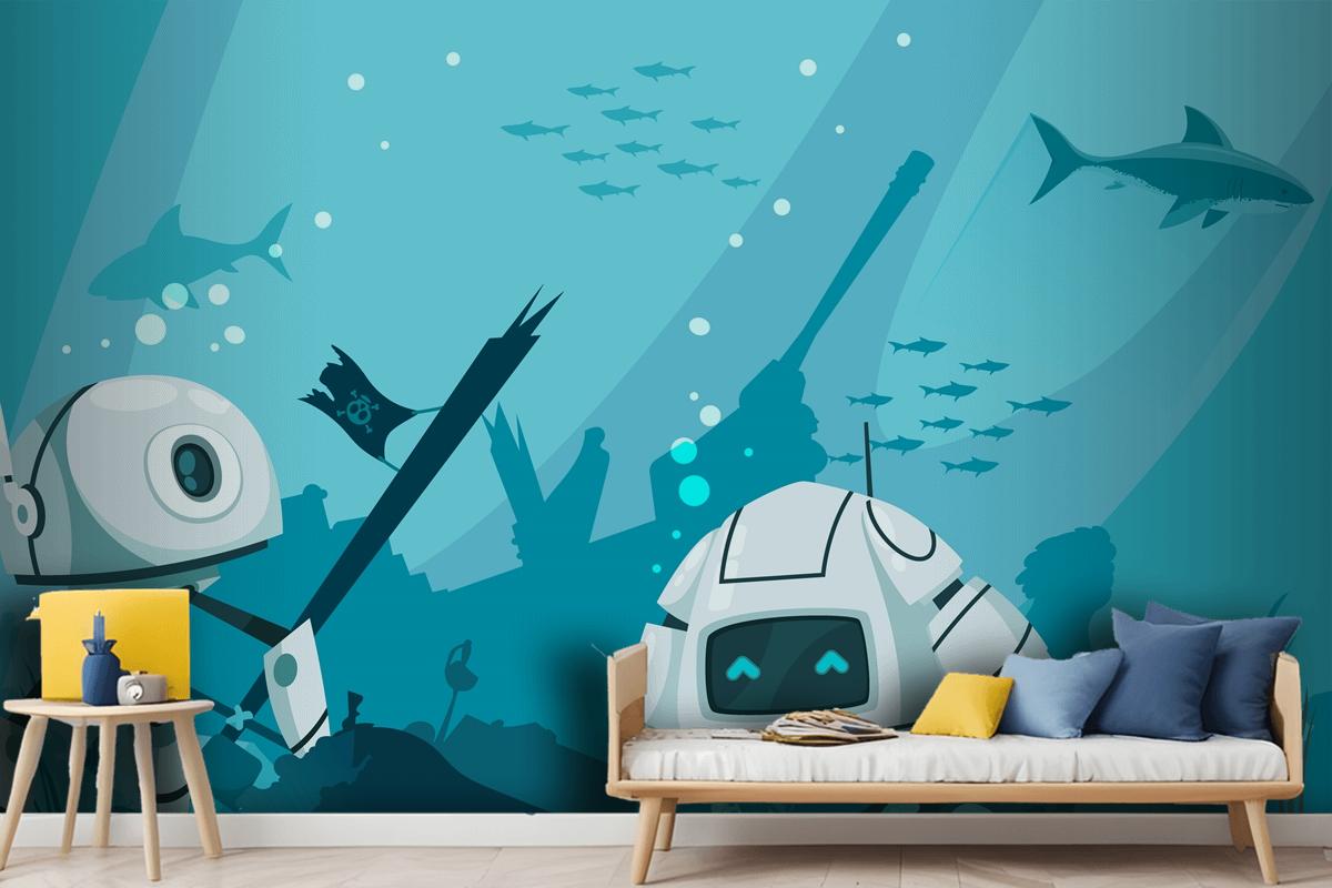 Futuristic Robots Marine Composition Wallpaper Mural