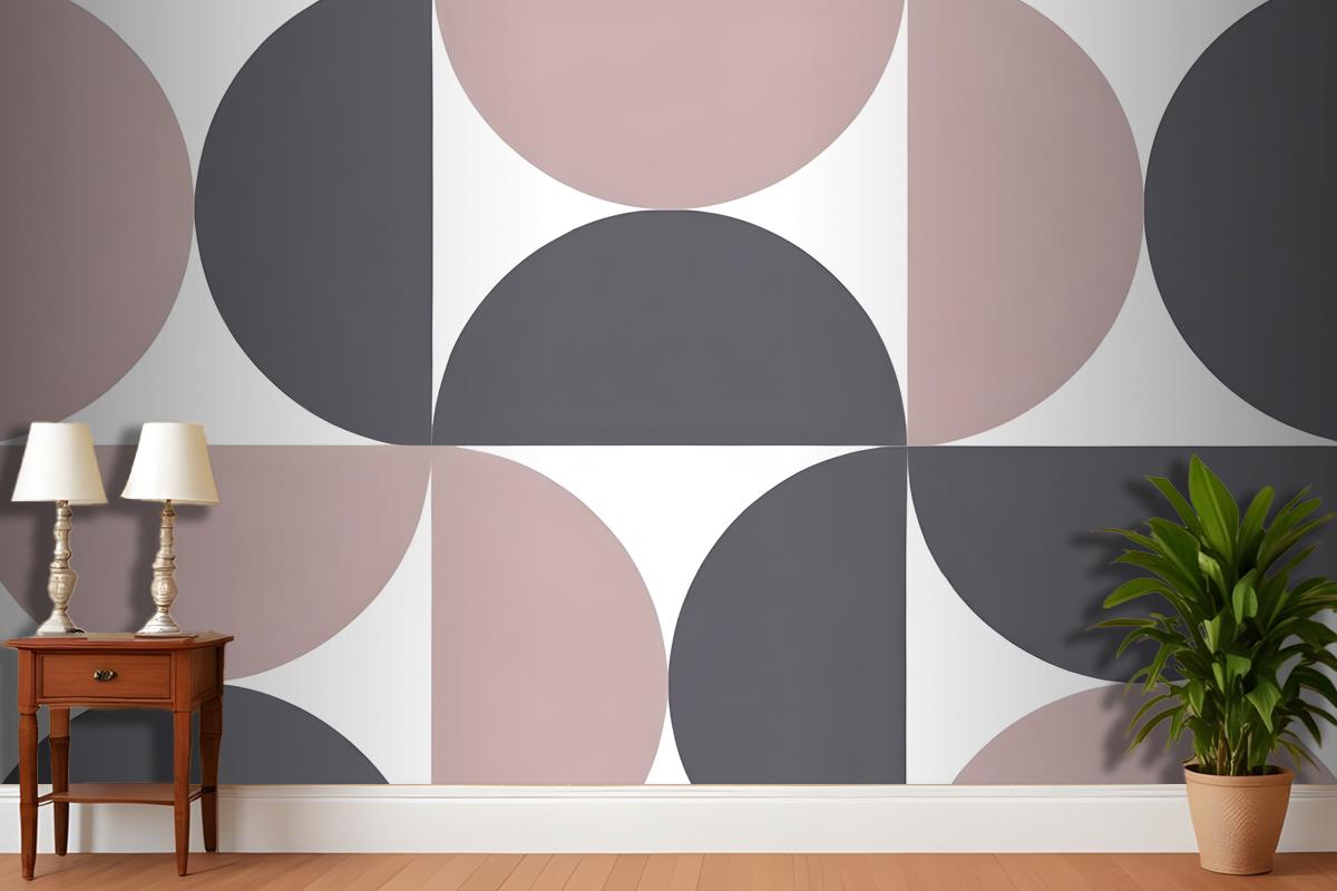 Geometric Shapes In Shades Of Gray And Pink Arranged Wallpaper Mural