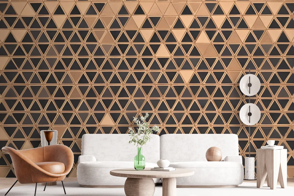 Geometric Triangle Shape Wood Texture Effect Wall Mural