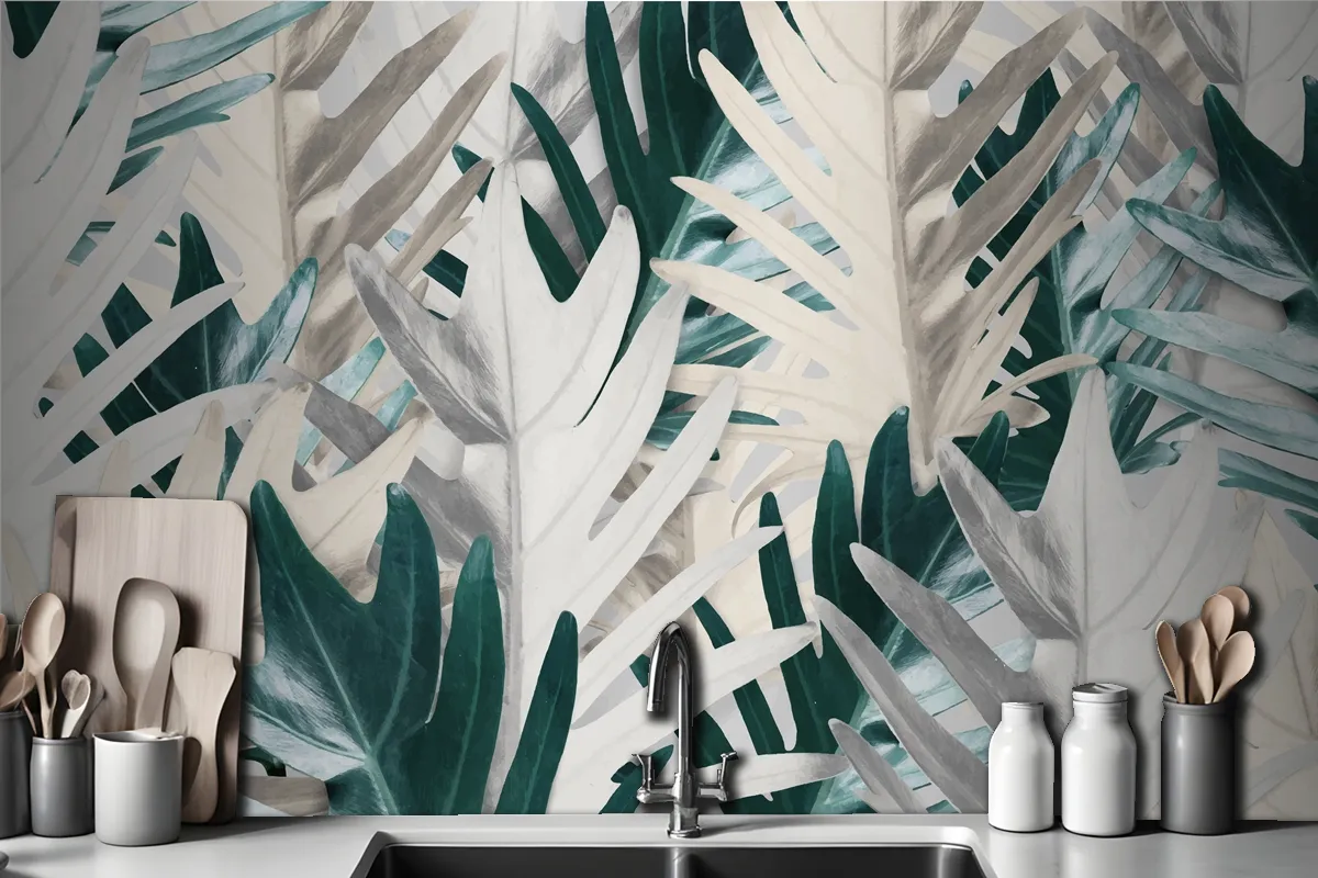 Gold And Green Palm Leaf Kitchen Wallpaper Mural