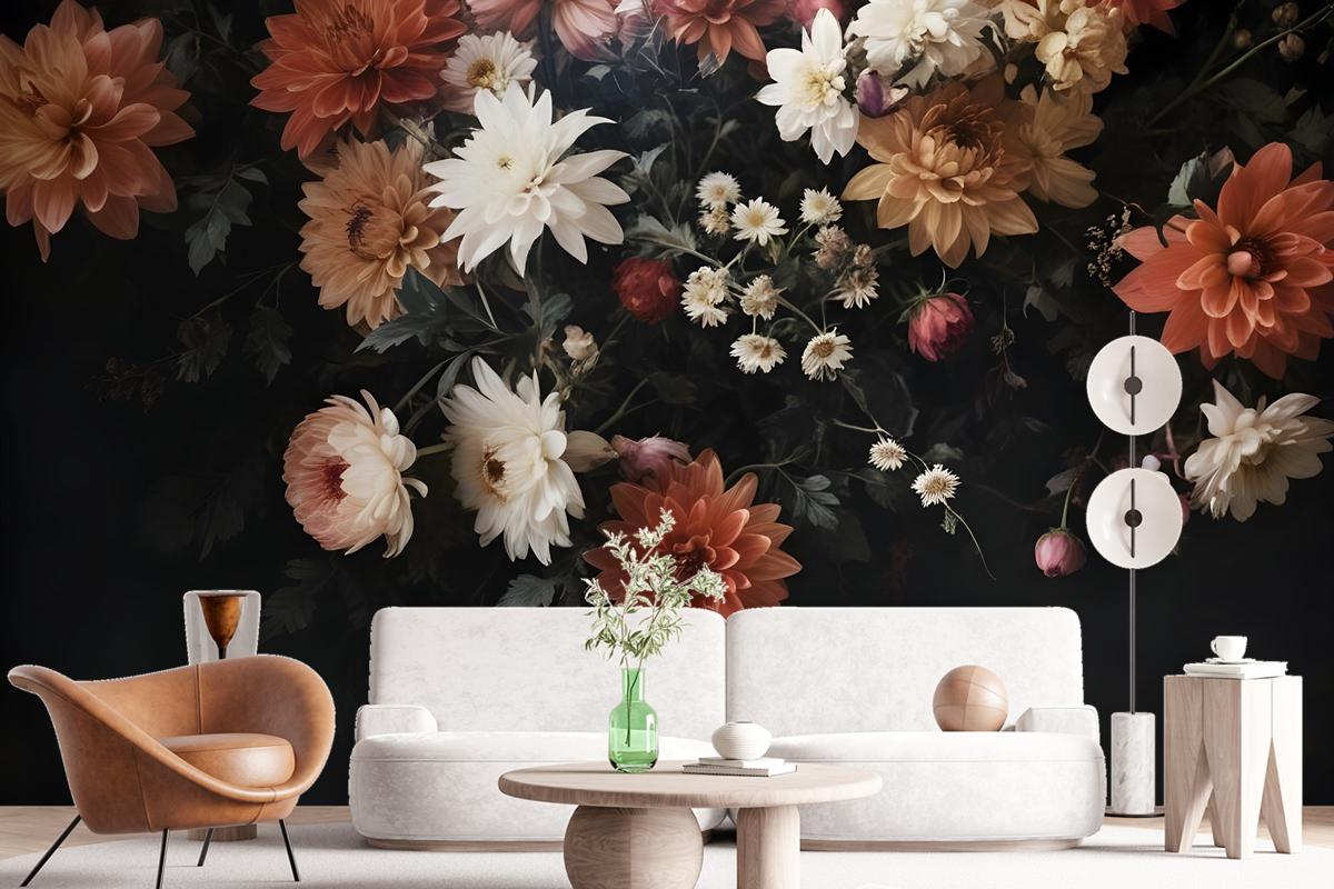 Golden Age Large And Dark Floral Wallpaper Mural