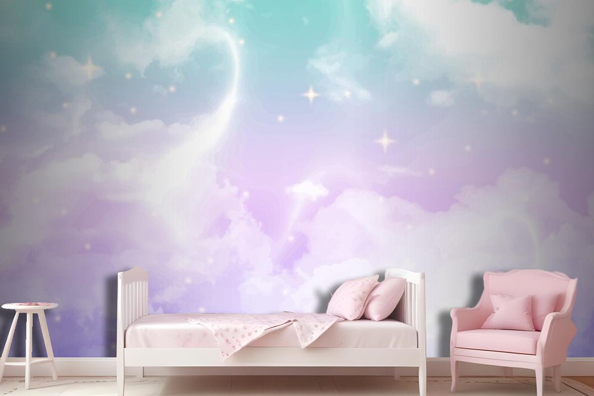 Gradient Pastel Sky Girl Wallpaper Mural