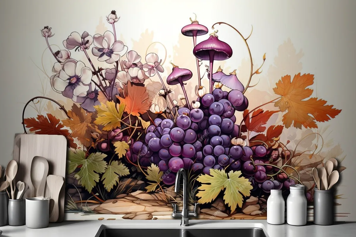 Grapes Seamless Pattern Fruits Background Watercolor Wallpaper Mural