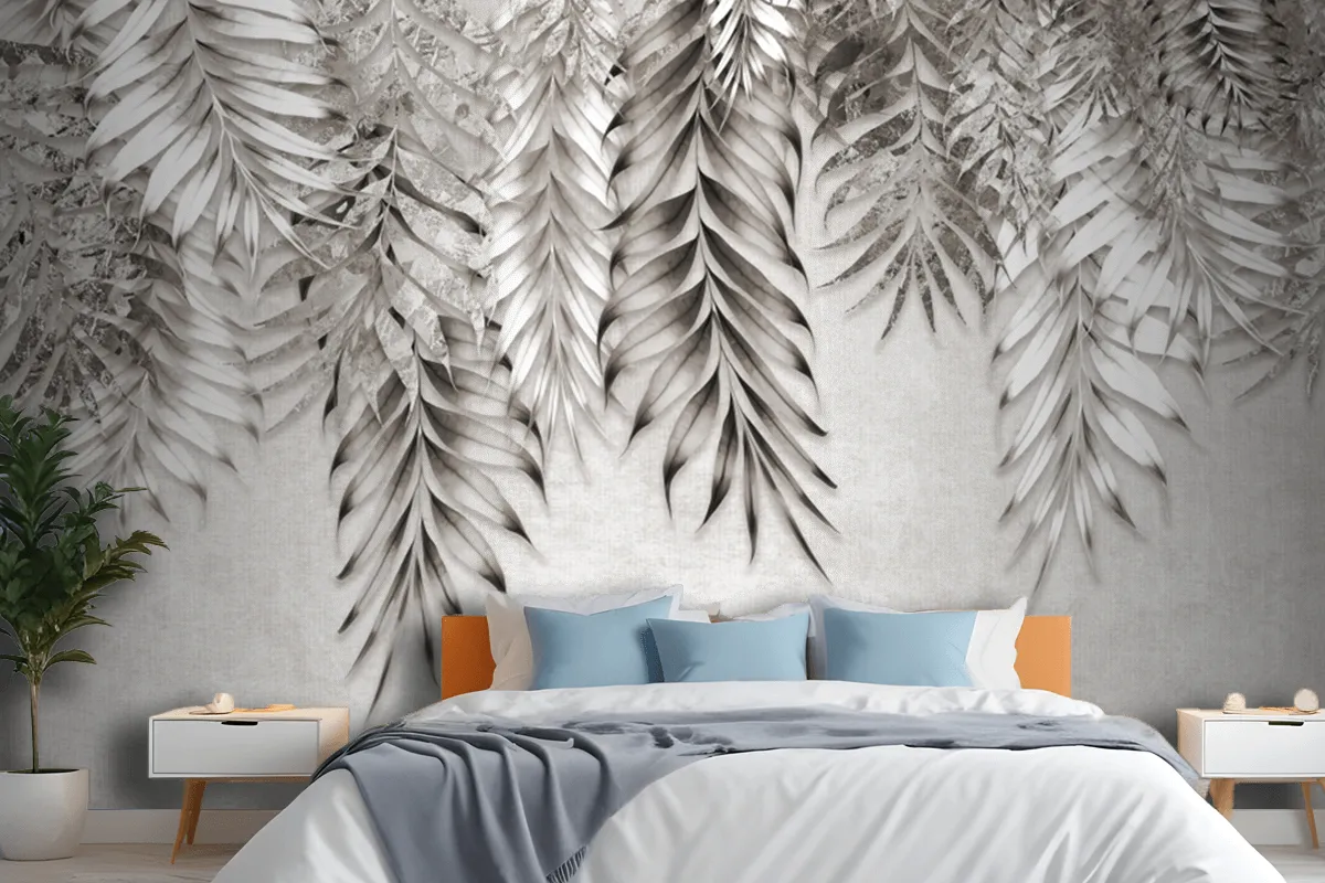 Gray And White Branches Trees Leaves On Drawing Wallpaper Mural