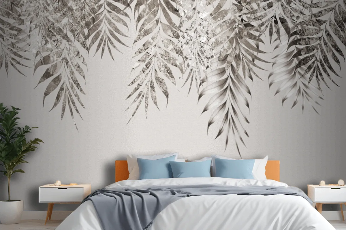 Gray Branches Tree Leaves In Drawing Wallpaper Mural